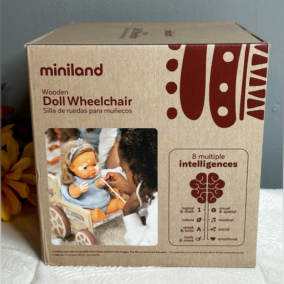 Miniland Wooden Doll Wheelchair Made with ECO Quality, FSC Certified Forest 18M+ - Picture 8 of 14